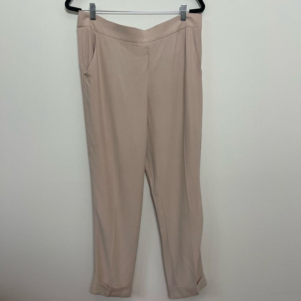A-K-R-I-S- Women's Elastic Waist Folded Hem Soft Flowy Powder Pink Dress Pants S